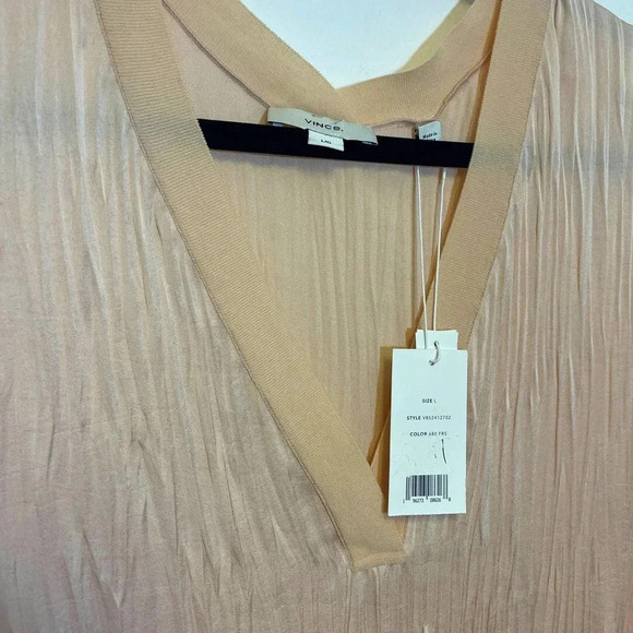 NWT Vince Crushed Sleeveless Double V-neck Tank Blouse French Rose - Picture 9 of 10